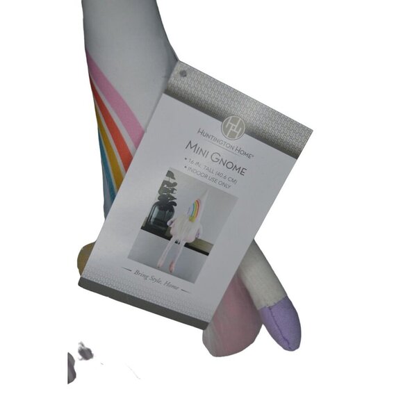 Huntington Home Mini Gnome 16" Tall Indoor Decor Rainbow Hat Plush Legs Pink Pur - Picture 2 of 4